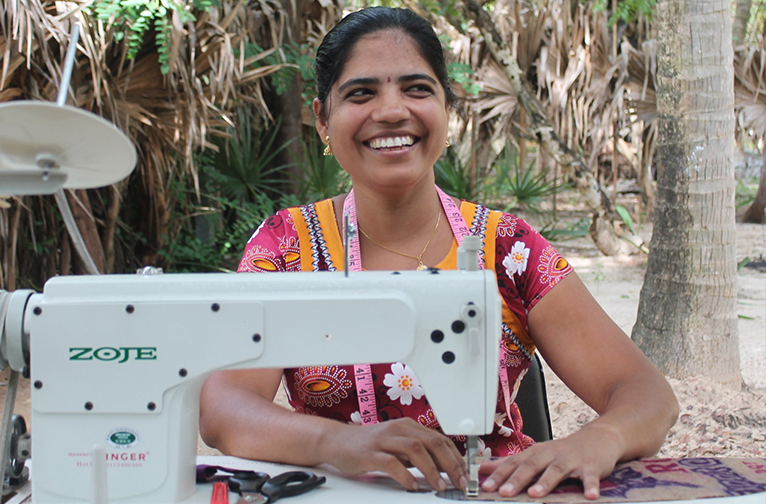 Girl with sewing machine